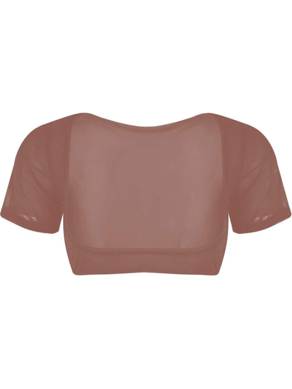 Women's Coffee Mesh Open Bust Short Sleeve Spandex Belly Dance Crop Top